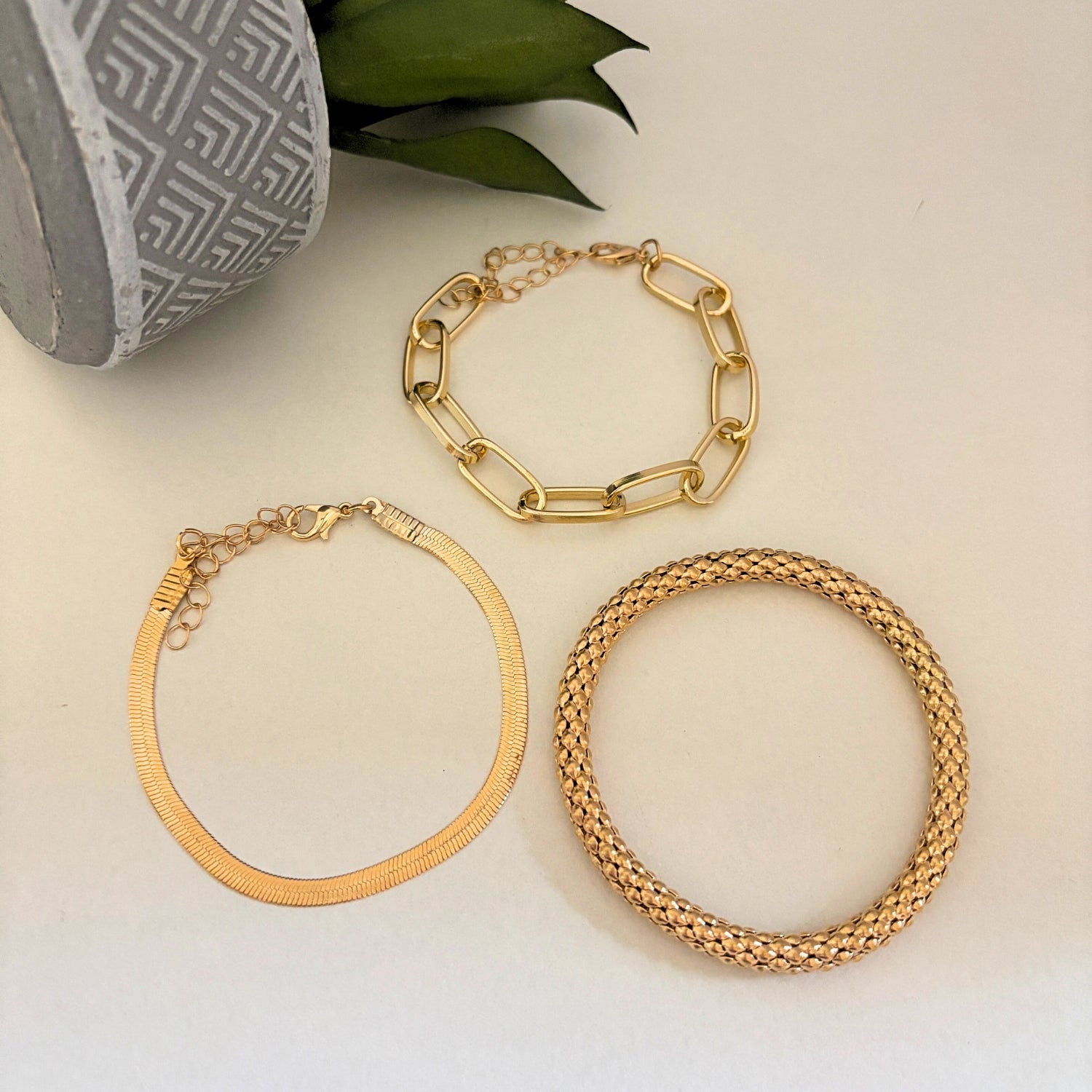 Golden Link Snake Chain Bracelet set