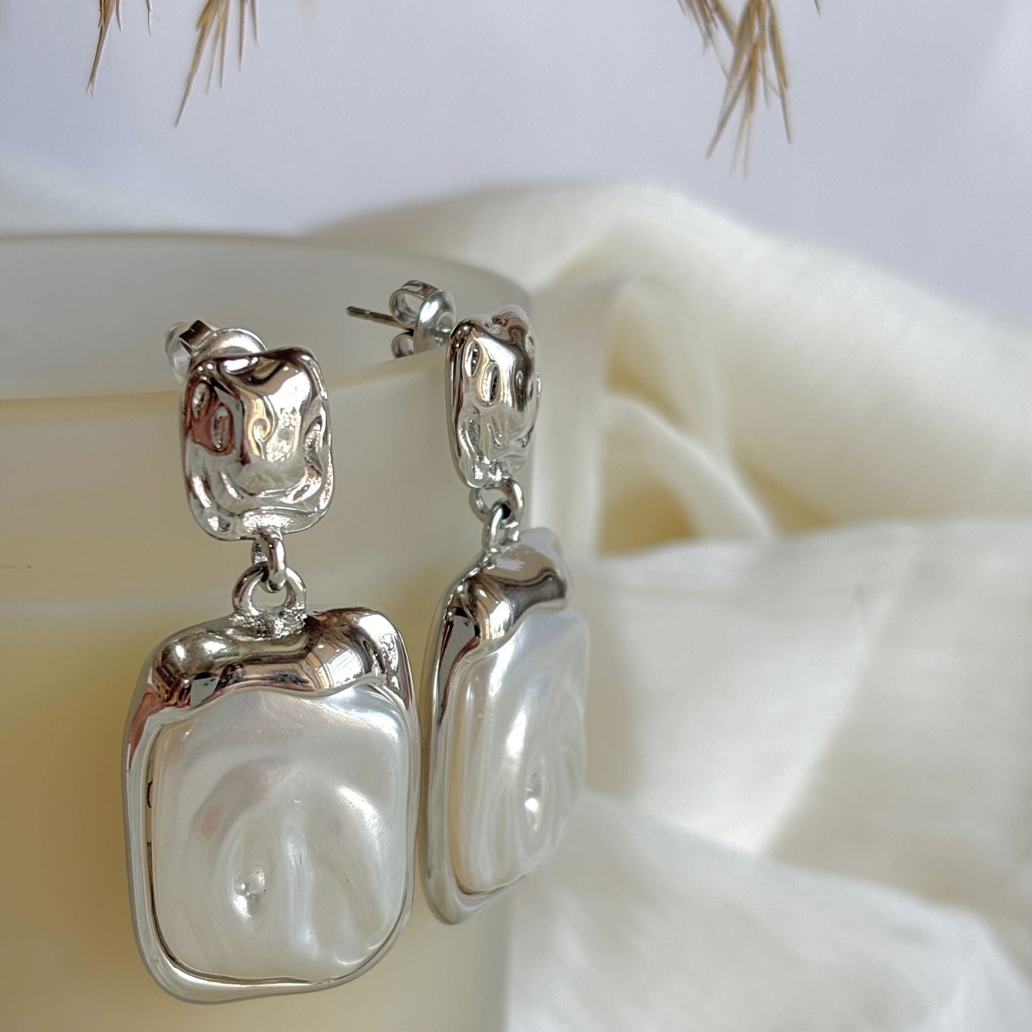 Silver Baroque Pearl Drop Earrings