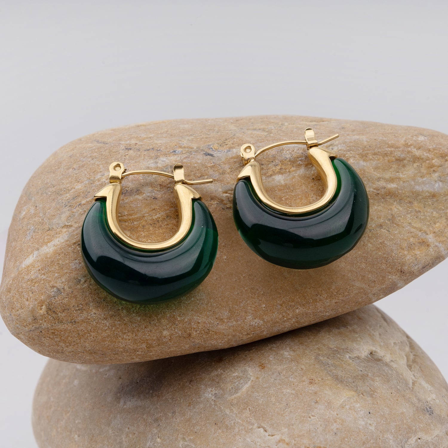 Crescent Green Luxe Hoops