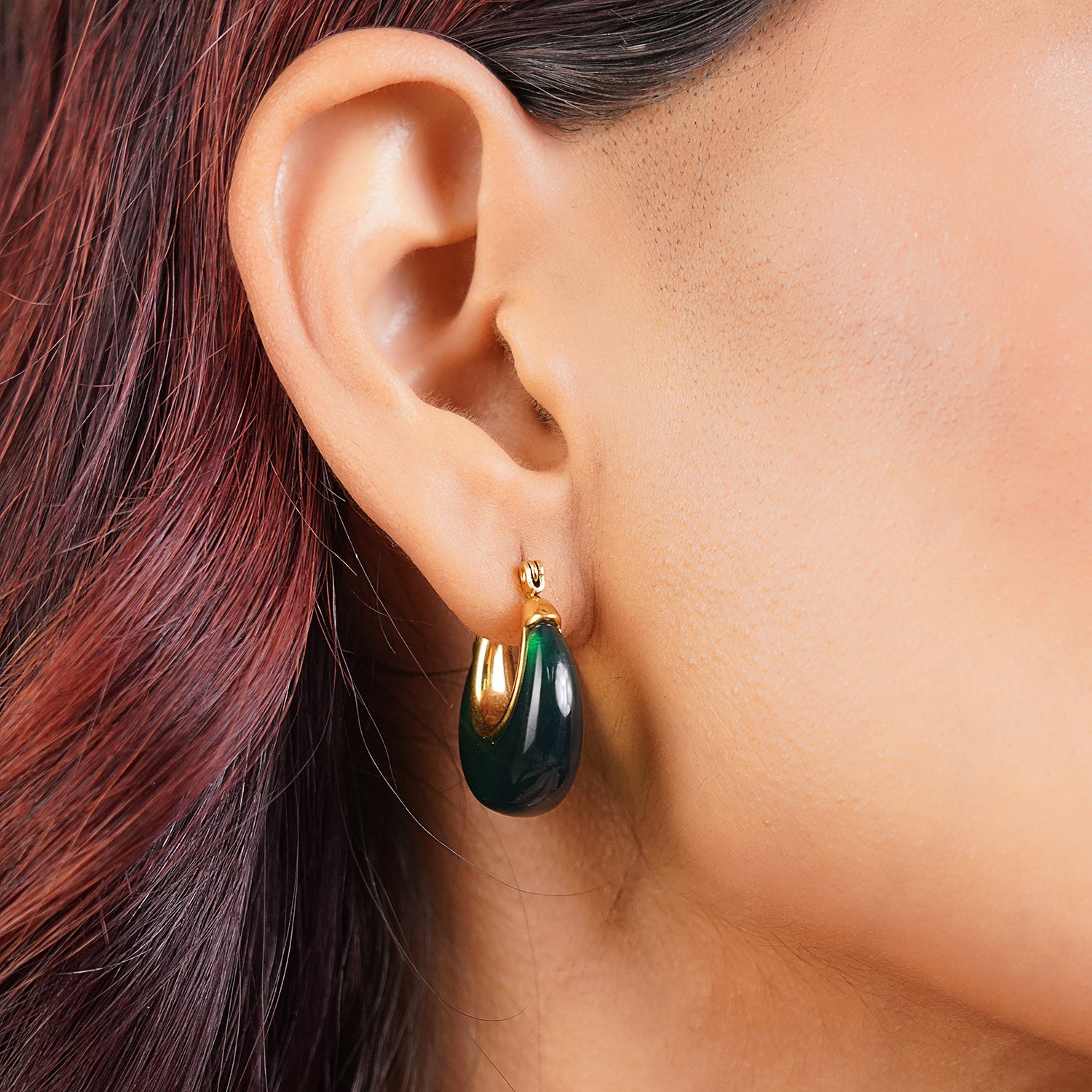 Crescent Green Luxe Hoops