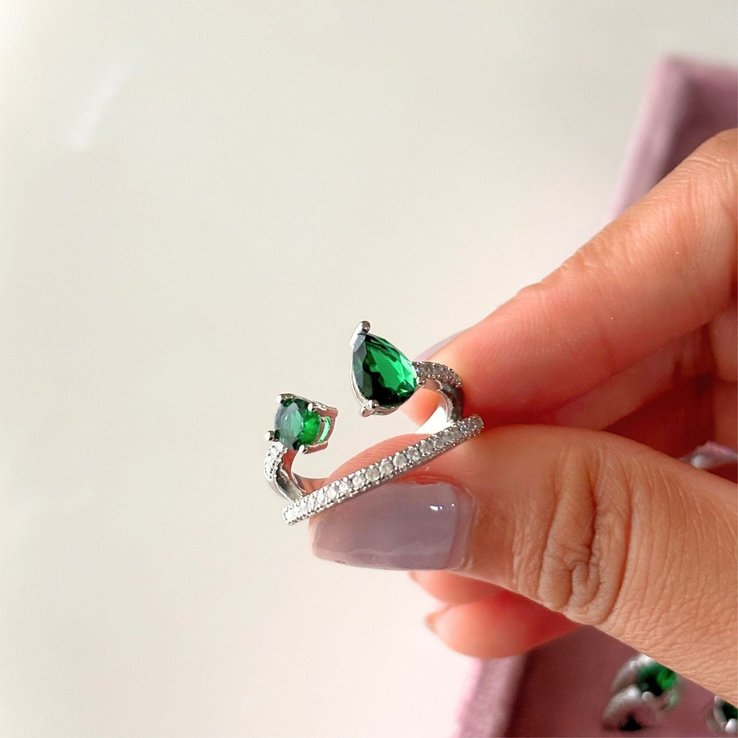 Double Emerald Pear-Cut Ring