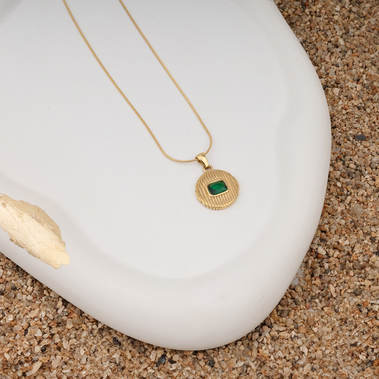 Serene Emerald Coin Necklace