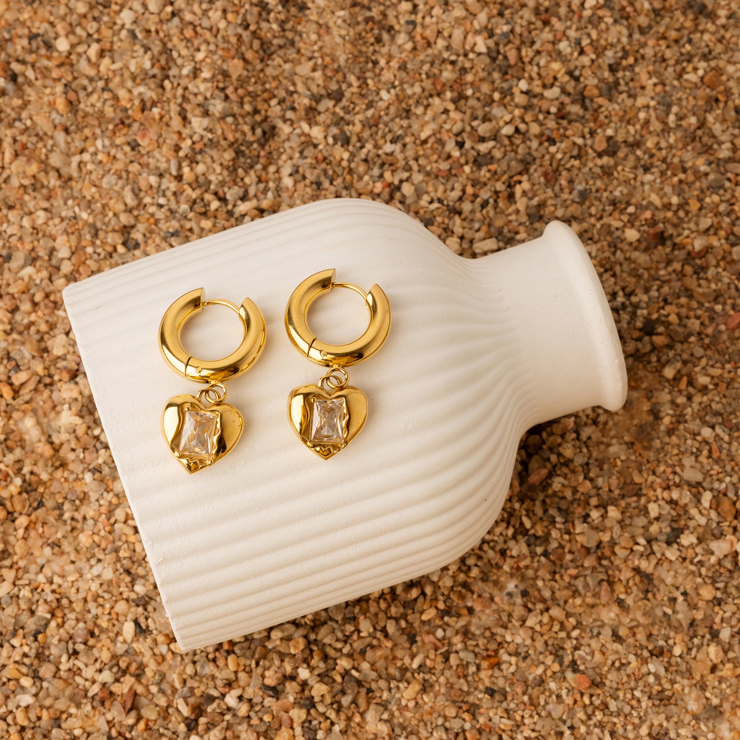 White Heart Charm Hoops