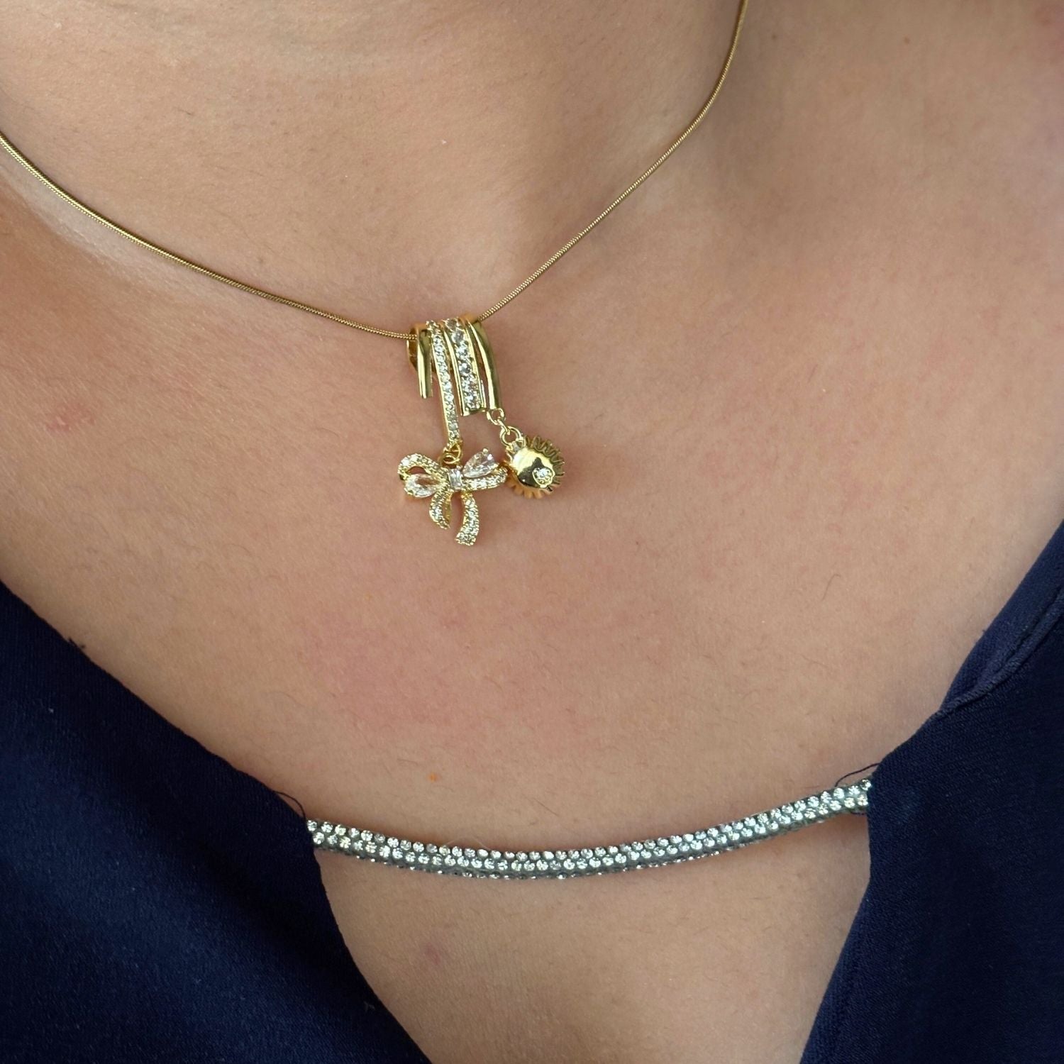 Bow & Sun Charm Necklace