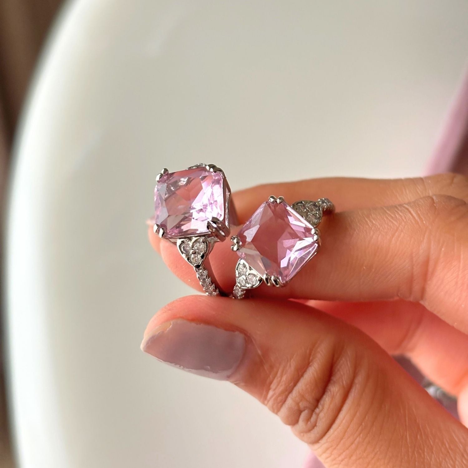 Cushion Cut Pink Gemstone Ring
