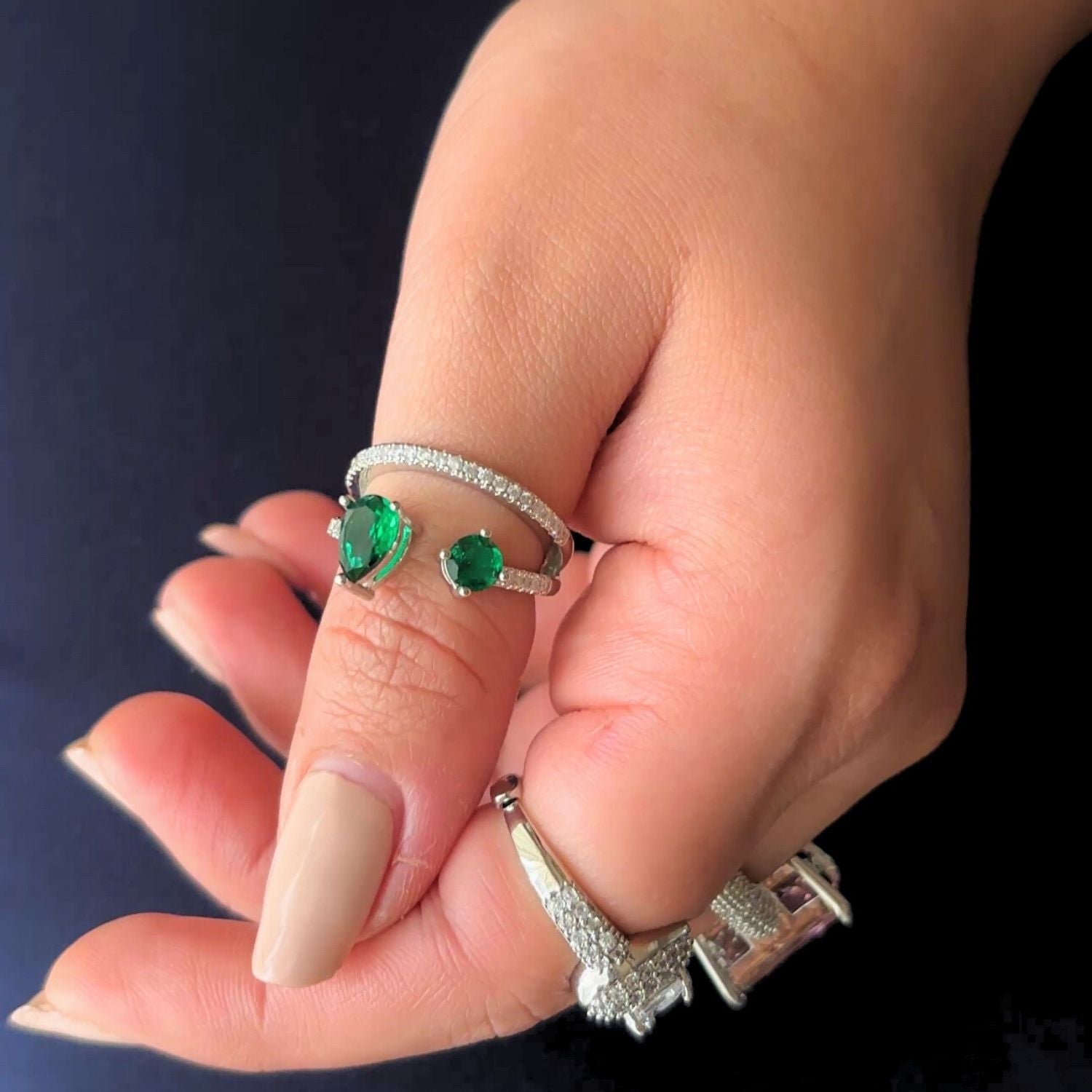 Double Emerald Pear-Cut Ring