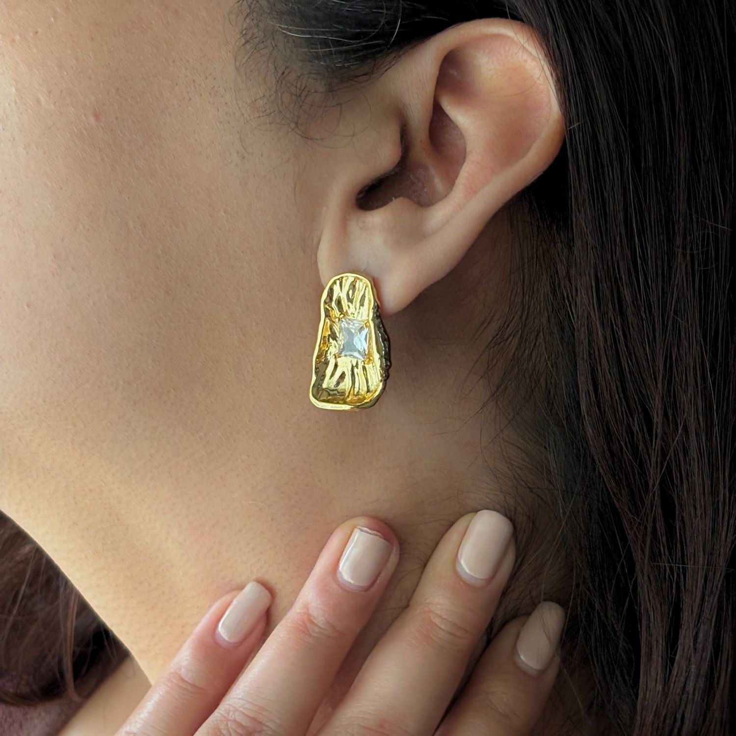 Melted Golden Gemstone Earrings