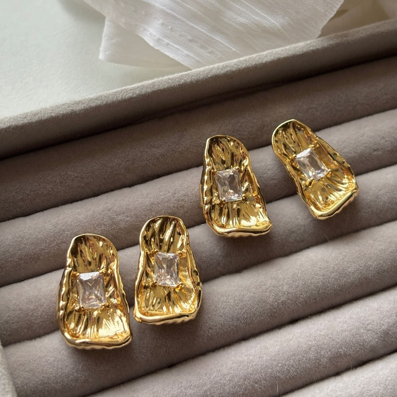 Melted Golden Gemstone Earrings