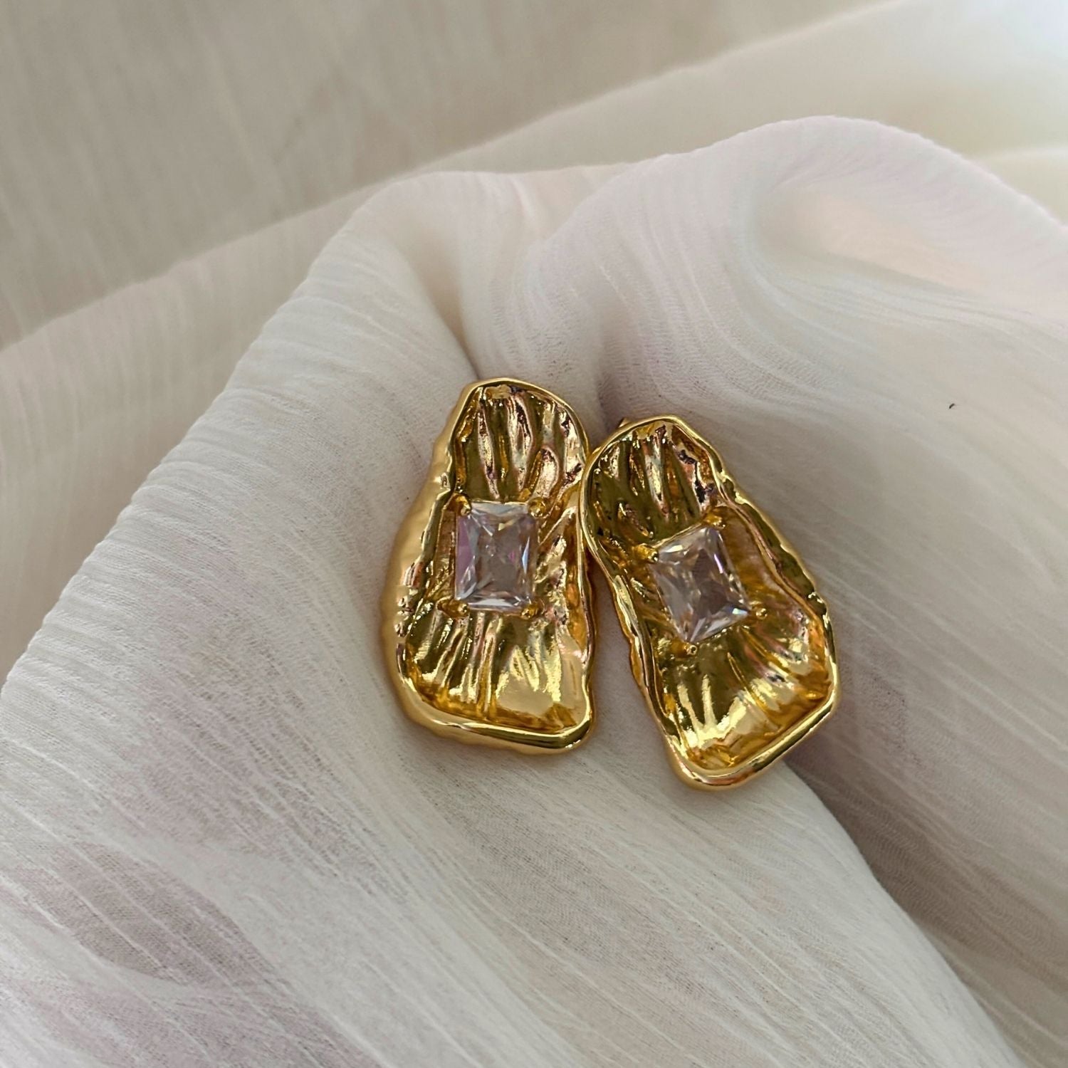 Melted Golden Gemstone Earrings