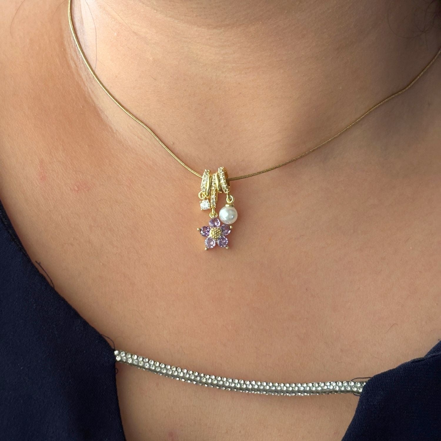 Purple Floral Charm Necklace