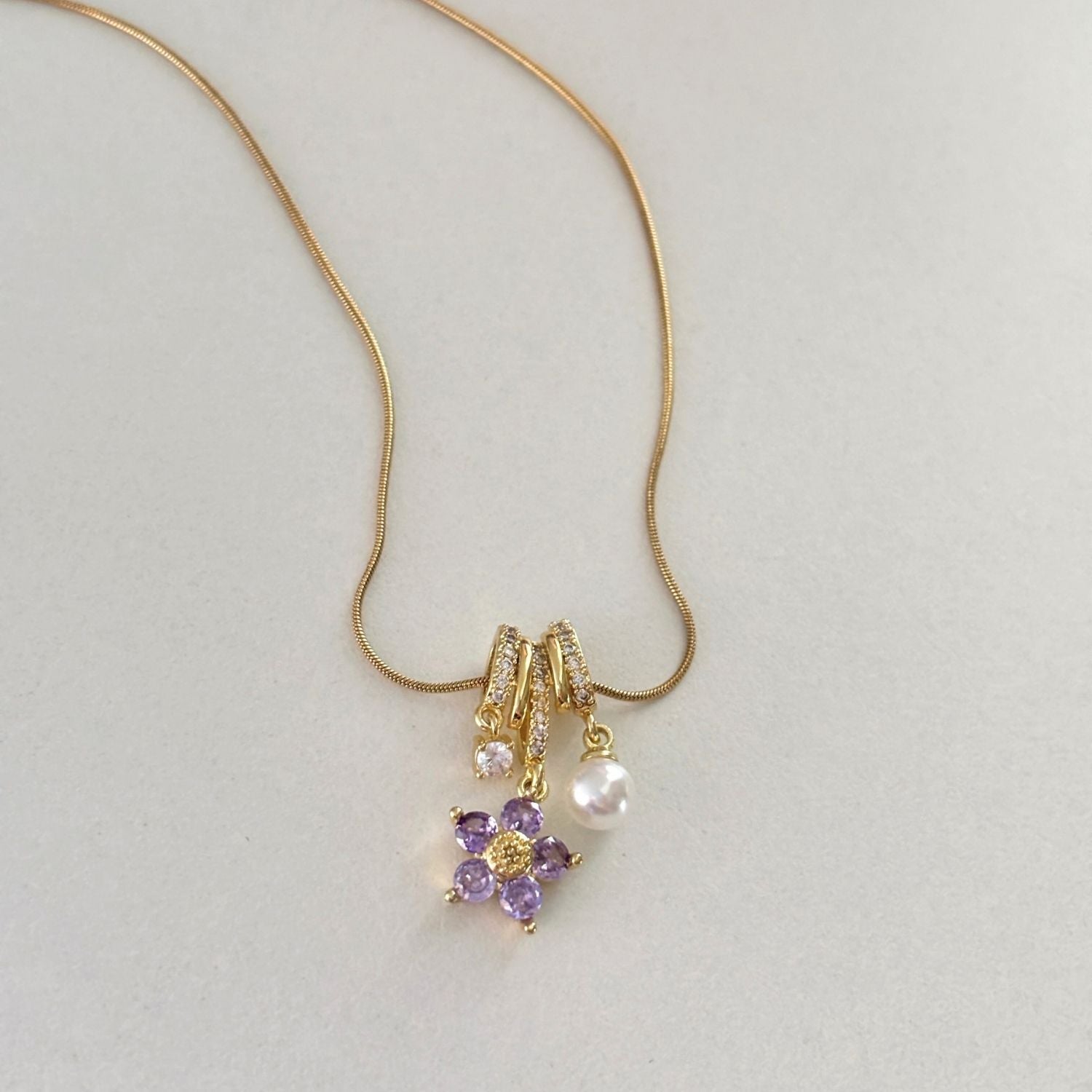 Purple Floral Charm Necklace